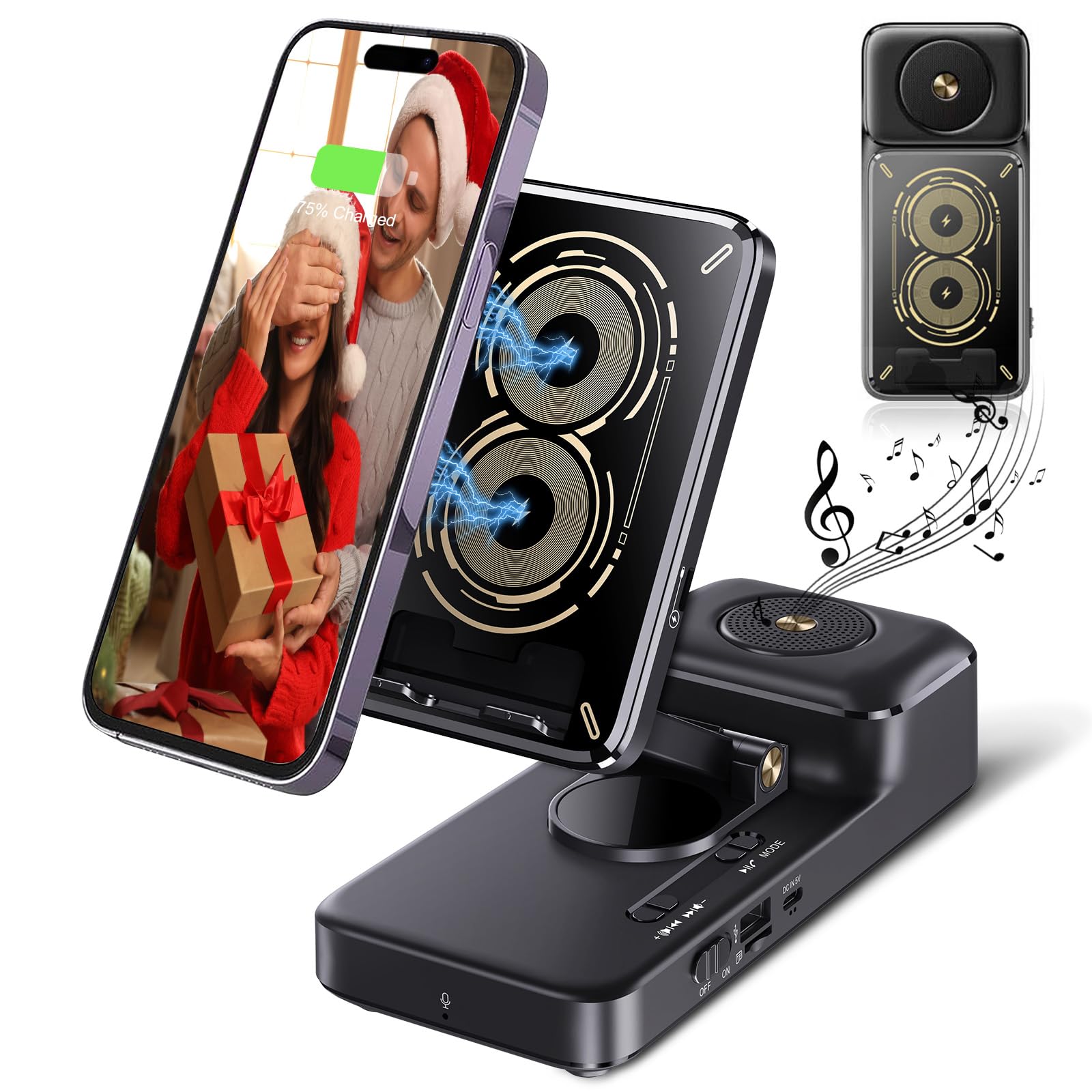 Bluetooth Speaker with Wireless Charging Phone Stand HD Surround Sound Speaker