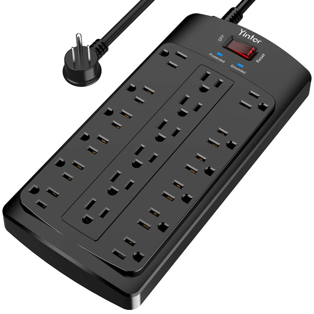 6FT Yintar Surge Protector Power Strip - Flat Plug Extension Cord with 18 AC Outlets for Home Office Dorm Essentials 2100 Joules ETL Black