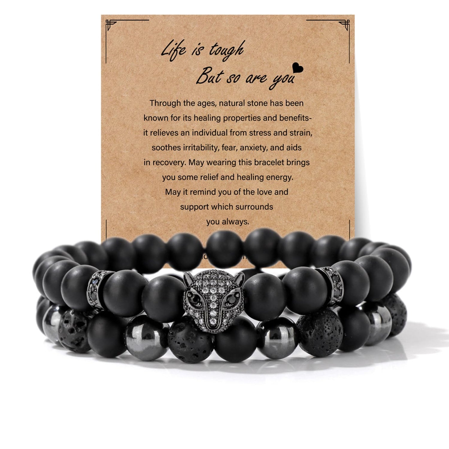 8mm Black Obsidian Onyx Hematite Lava Volcanic Stone Bracelet for men
