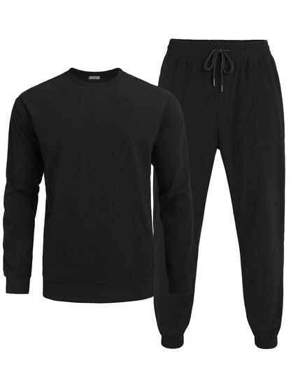 Mens Tracksuit 2 Piece Sweatsuit Set Long Sleeve Pullover Athletic Suit For Sports