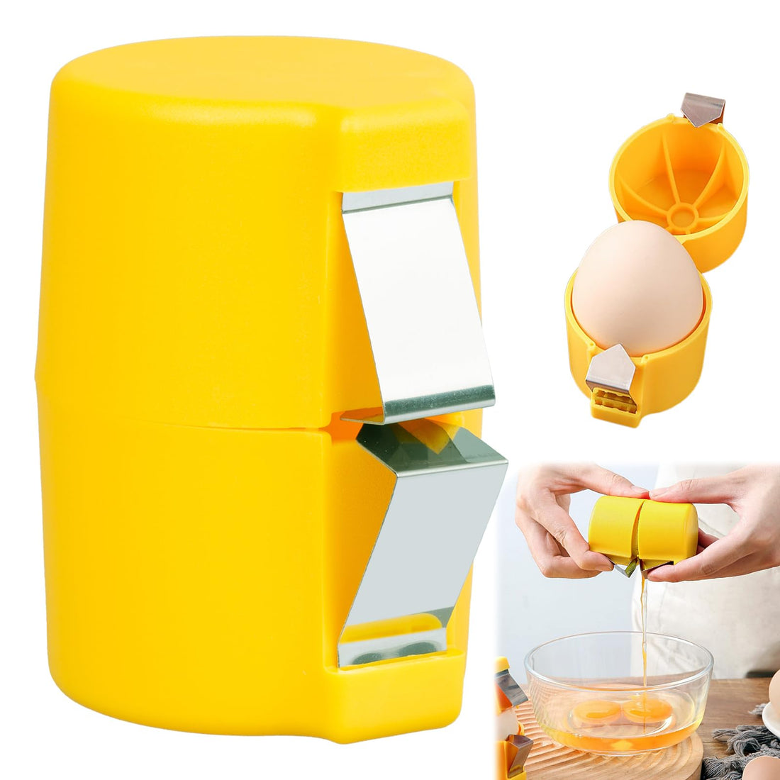 Egg Shell Opener Egg Open Tool Egg Topper Cutter Tool for Raw Eggs Stainless Steel Eggshell Breaker Egg Shell Cutter Egg Separator for Home Kitchen Gadgets Not for Cooked Eggs Yellow