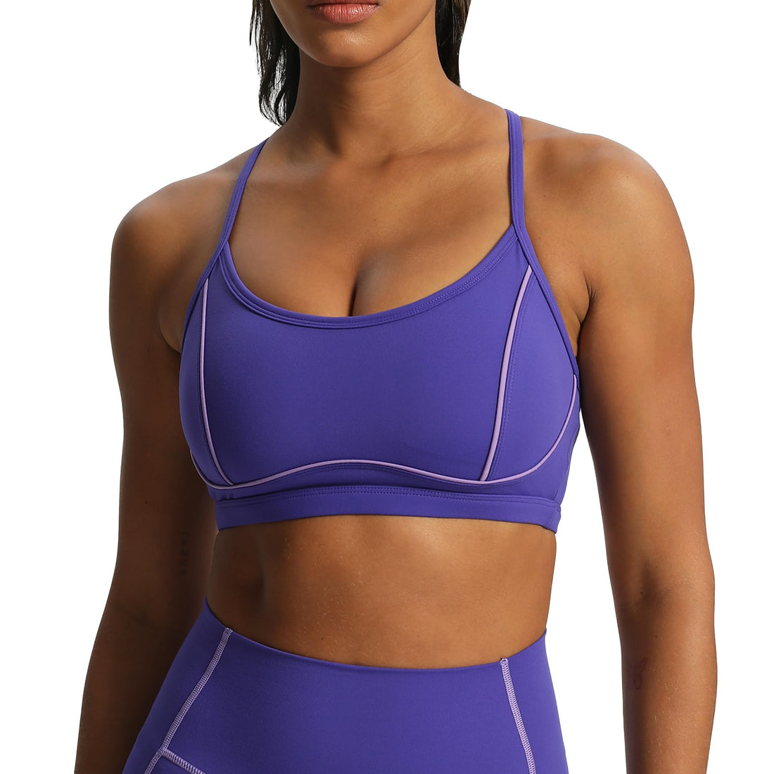 Aoxjox Womens Workout Sports Bras Fitness Backless Padded Training Gym Lexi Lined Bra Yoga Crop Tank Top (Deep Blue/Paisley Purple Medium)