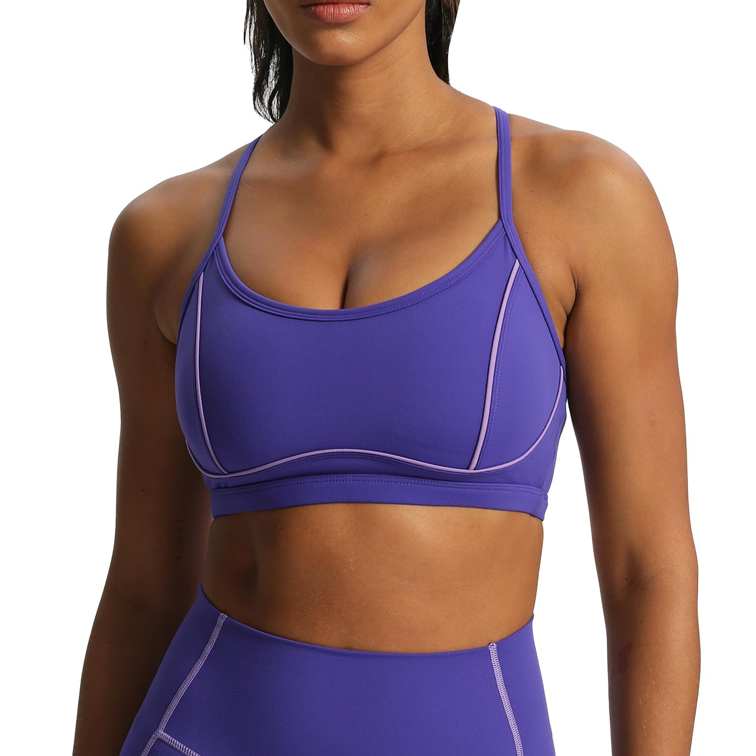 Aoxjox Womens Workout Sports Bras Fitness Backless Padded Training Gym Lexi Lined Bra Yoga Crop Tank Top (Deep Blue/Paisley Purple Medium)