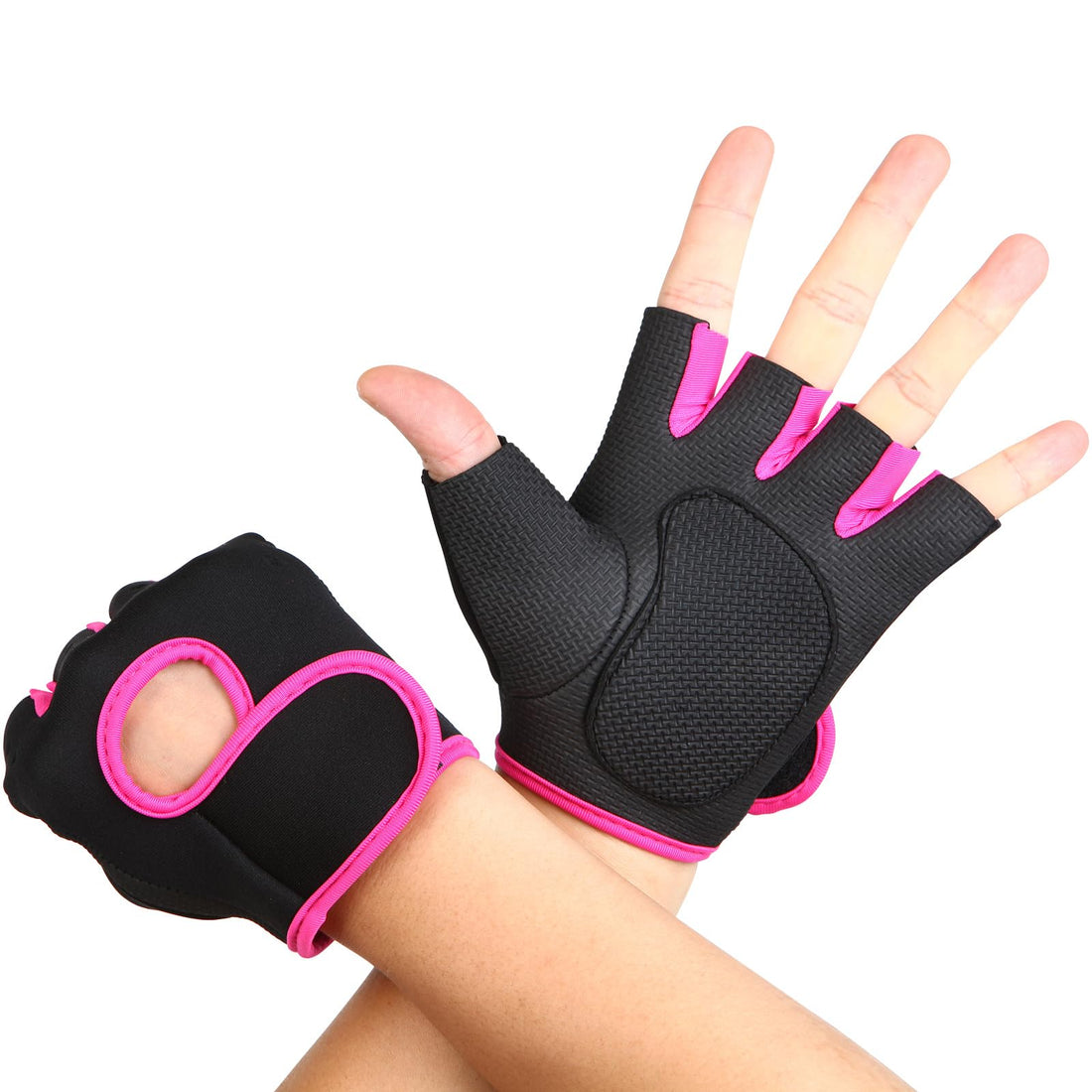 Flammi Womens Exercise Gloves Fitness Gym Workout Gloves Fundamental Training Gloves (Pink-L)