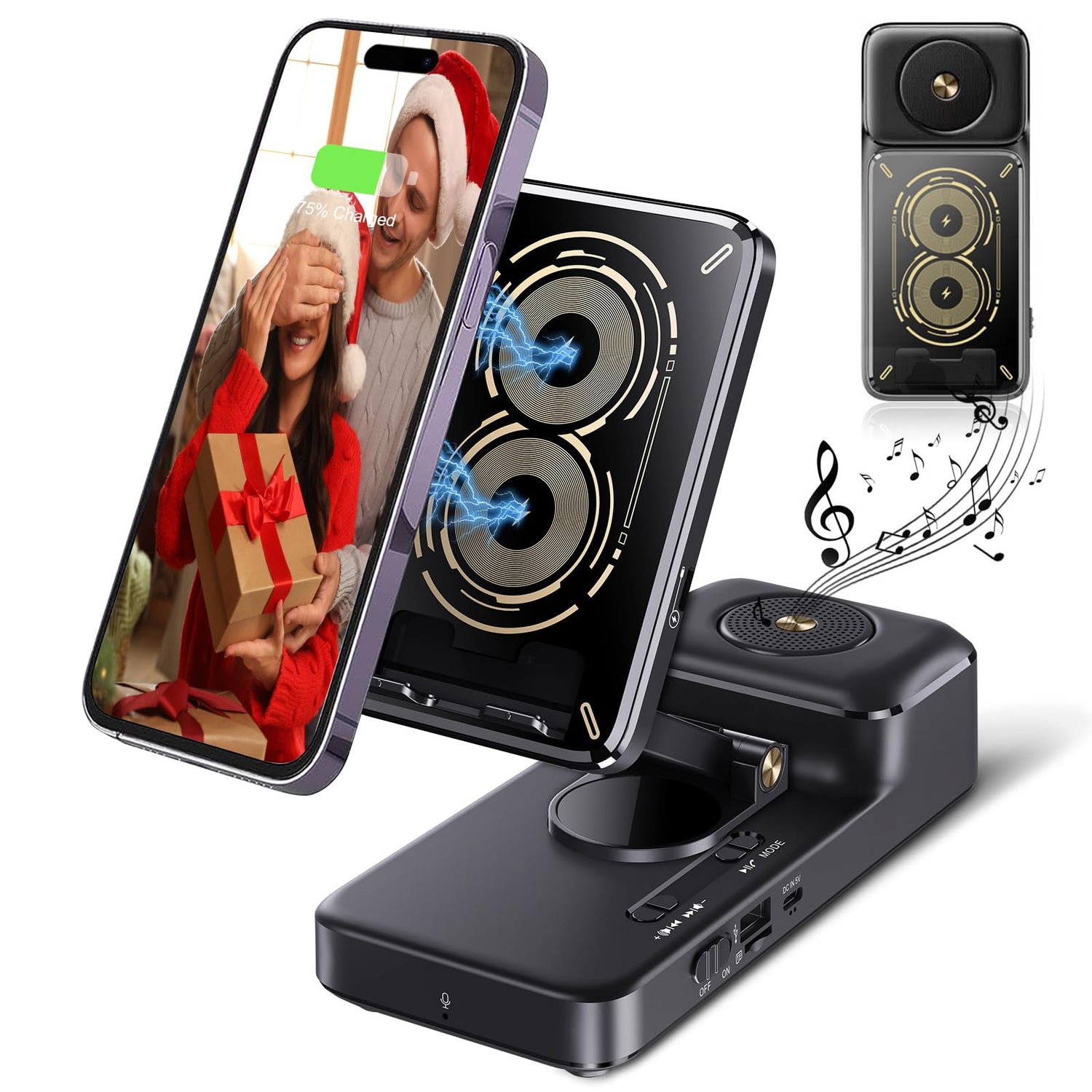 Bluetooth Speaker with Wireless Charging Phone Stand HD Surround Sound Speaker