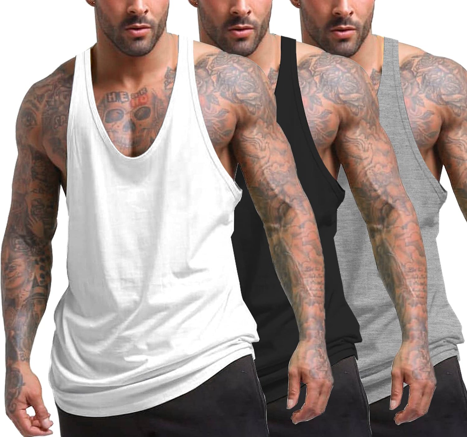 COOFANDY Mens 3-Pack Y-Back Gym Tank Tops Fitness Bodybuilding Tees