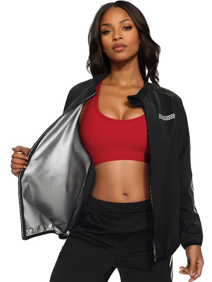 LAZAWG Sauna Suit Womens Long Sleeve Lightweight Zipper Workout Women Sweat Suits for Gym Running Fitness Exercise